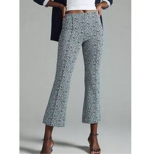 Maeve Anthropologie Margot Knit Pants Blue Paisley Flower Jacquard Crop Flare S